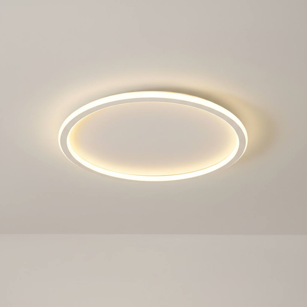 Skandynawska minimalistyczna okrągła ściemnialna sufitowa lampa z aluminium i akrylu