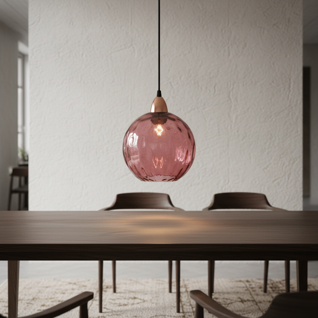 Minimalistyczna żelazna lampa wisząca ze szklaną kulą