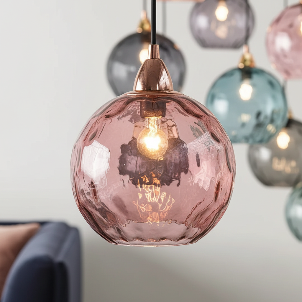 Minimalistyczna żelazna lampa wisząca ze szklaną kulą