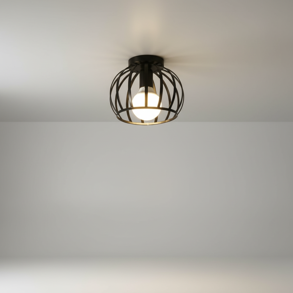 Industrialna kulista lampa wisząca z otwartą metalową klatką