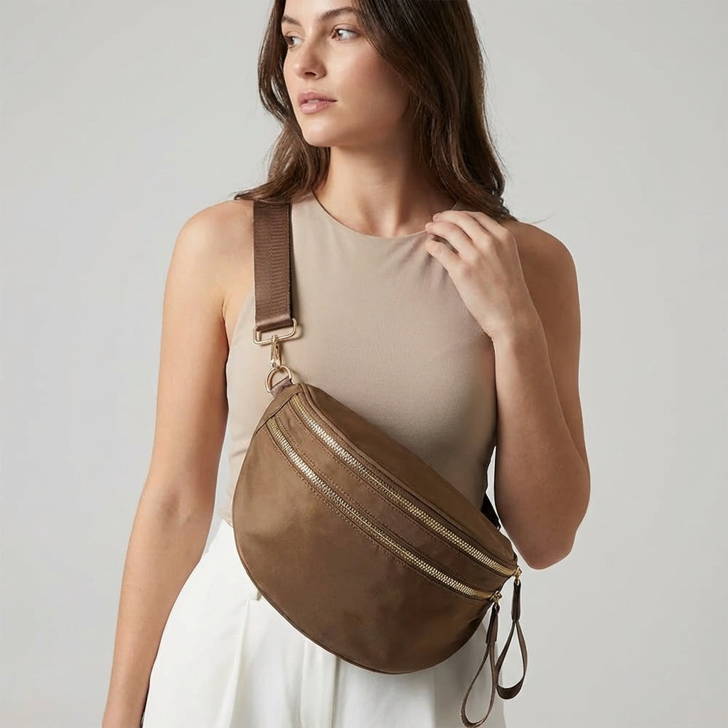 Torba typu crossbody na ramię z tkaniny Oxford w kratę, z wieloma kieszeniami i możliwością zmiany sposobu noszenia