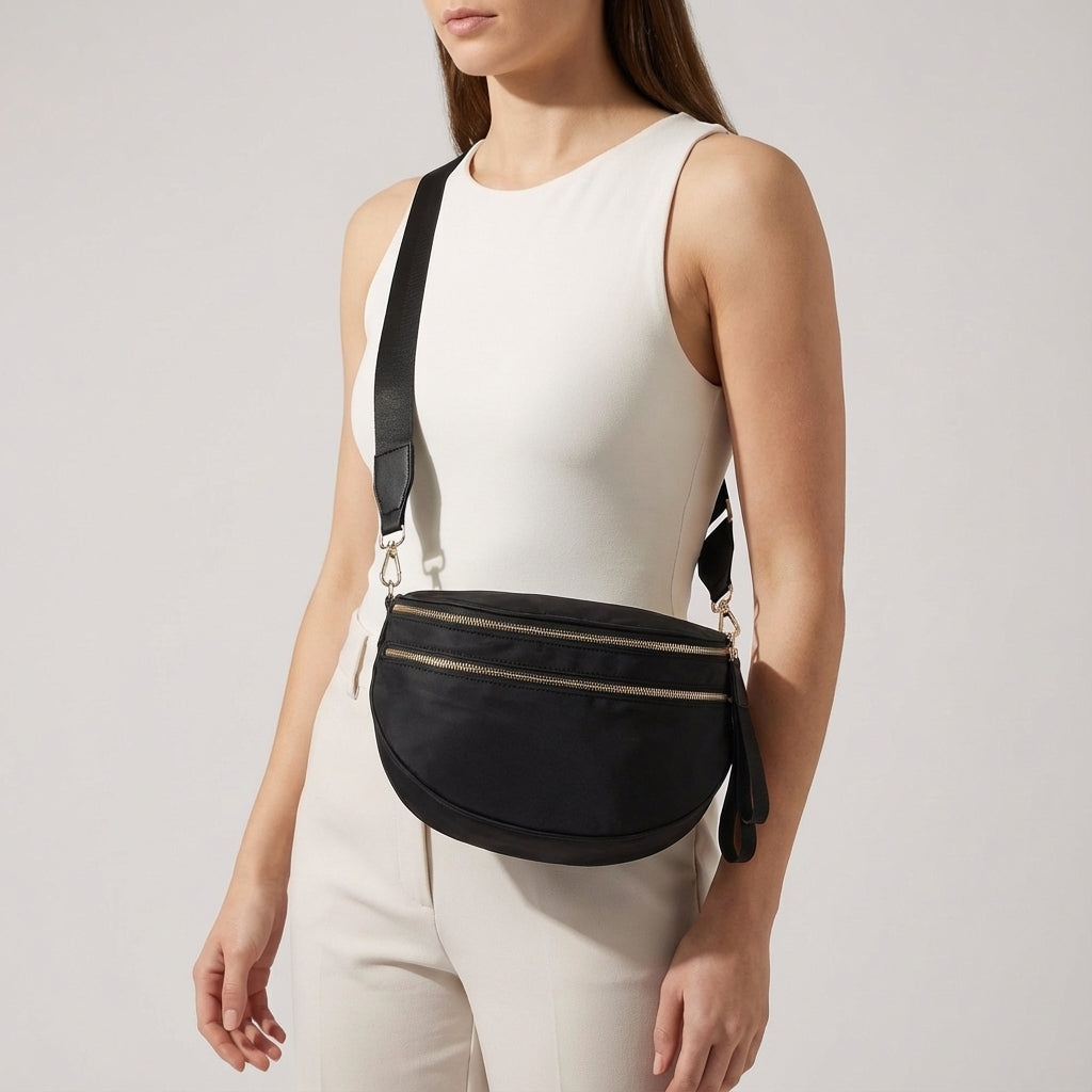 Torba typu crossbody na ramię z tkaniny Oxford w kratę, z wieloma kieszeniami i możliwością zmiany sposobu noszenia