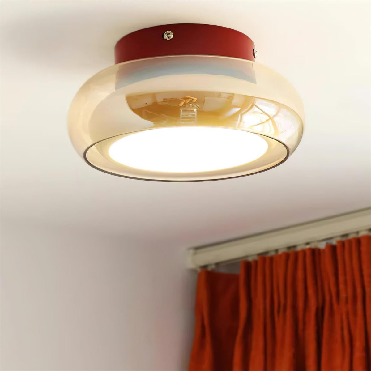 Retro kompaktowa szklana płaska lampa sufitowa do montażu bezpośredniego