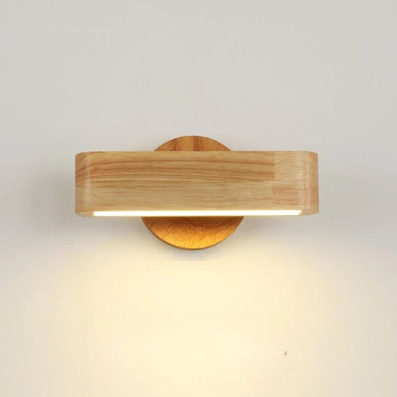 Japońska minimalistyczna regulowana lampa ścienna z litego drewna i aluminium, obracana