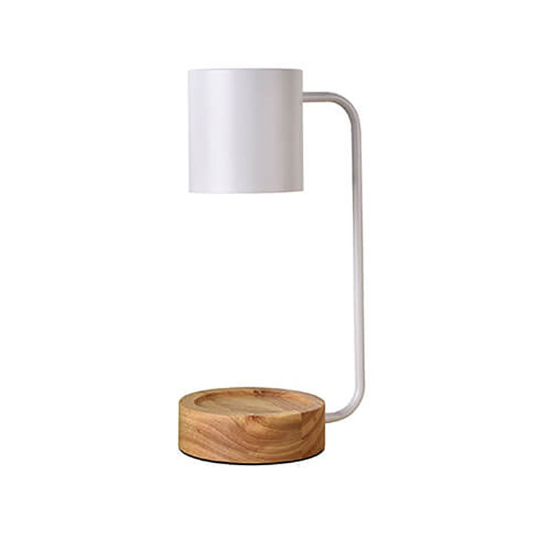 Japońska minimalistyczna lampa stołowa z drewna i metalu, podgrzewacz do świec