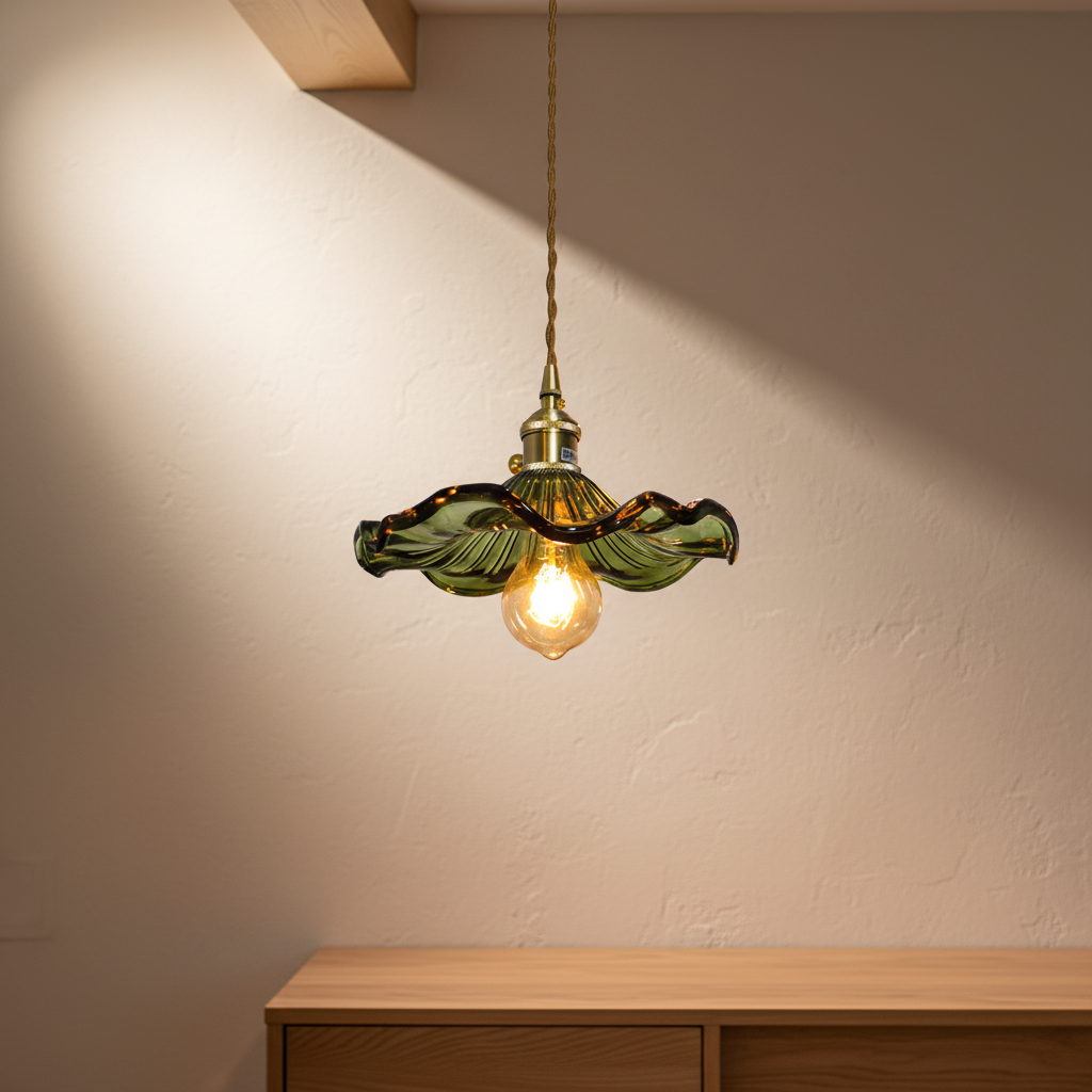 Skandynawska minimalistyczna lampa wisząca z przyciemnianym szkłem i miedzianymi akcentami