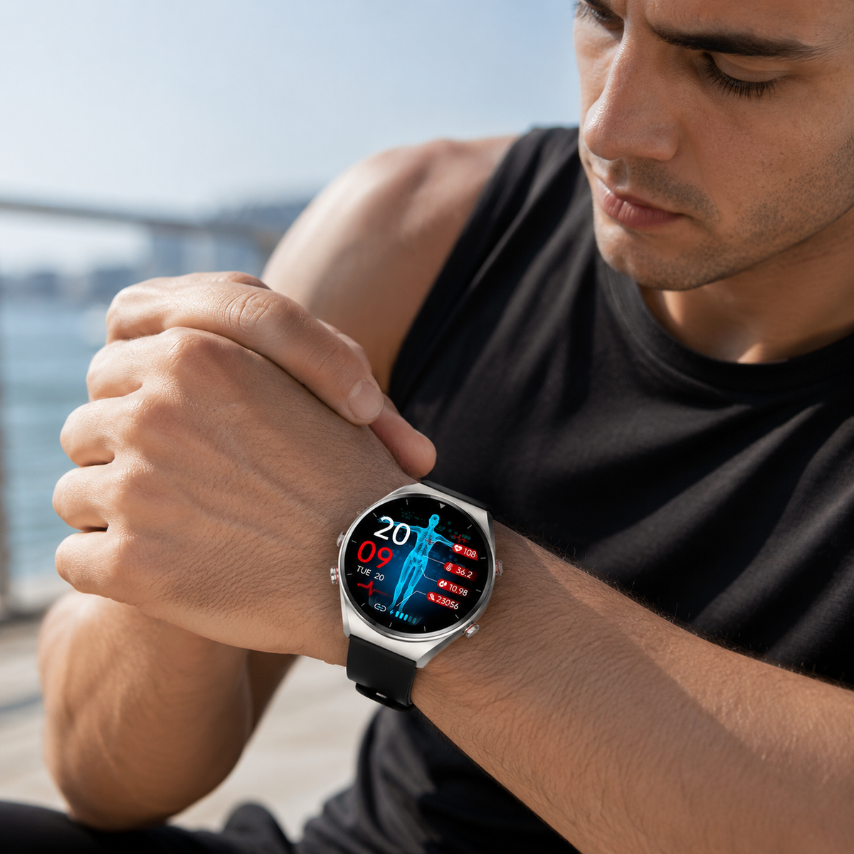 Ładowany smartwatch z ekranem dotykowym do noszenia, monitorujący aktywność fizyczną