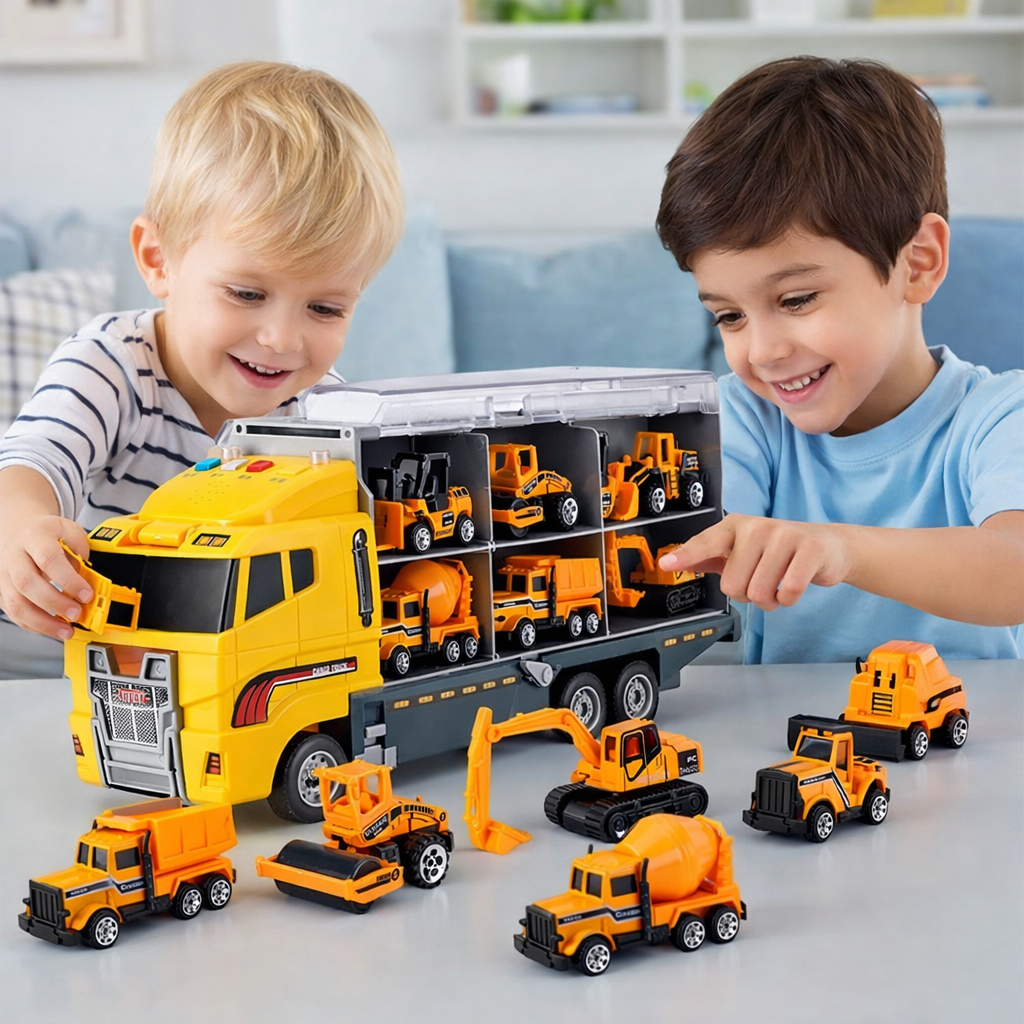 Realistyczny metalowy zestaw do zabawy z miniaturowym transporterem pojazdów budowlanych