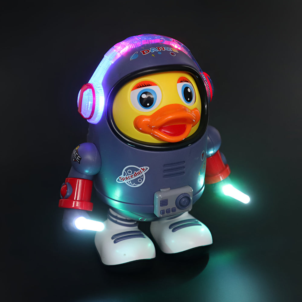 Interaktywna muzyczna figurka tańczącej kaczki-astronauty w motywie kosmicznym