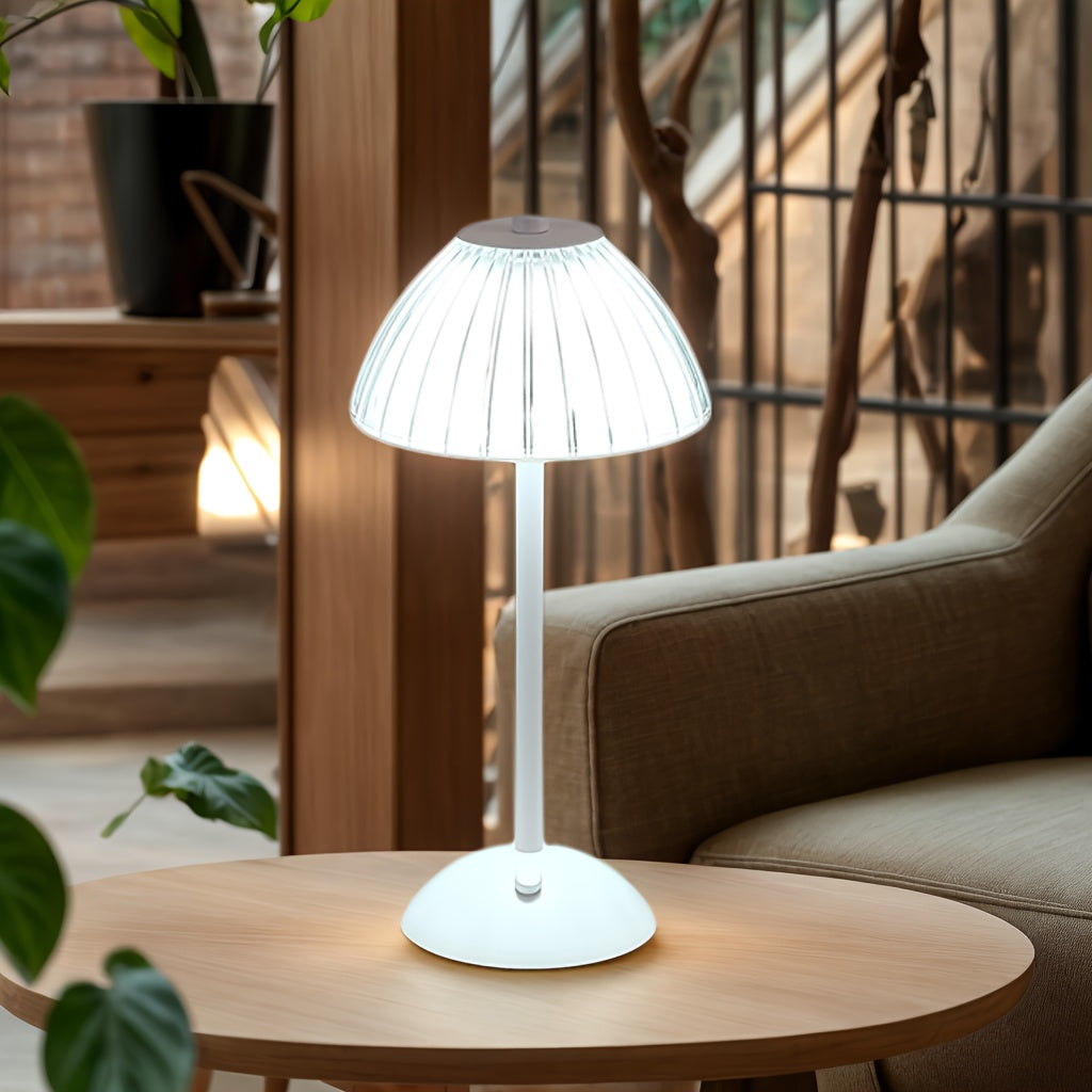 Lampa stołowa z ryflowanym kryształowym kloszem, akumulatorem, sterowaniem dotykowym i funkcją ściemniania