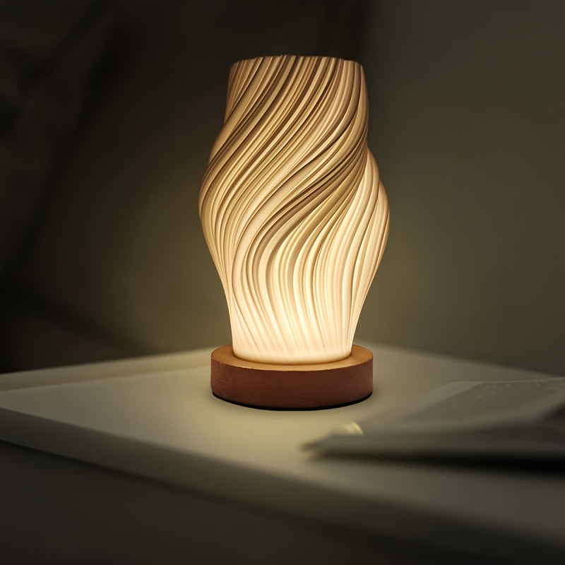 Rzeźbiarska lampa stołowa na biurko lub stolik nocny z falą w kształcie spirali i regulacją jasności