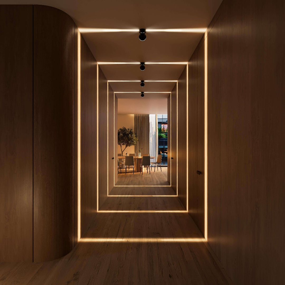 Regulowana minimalistyczna lampa sufitowa o matowym wykończeniu, reflektor do wnętrz