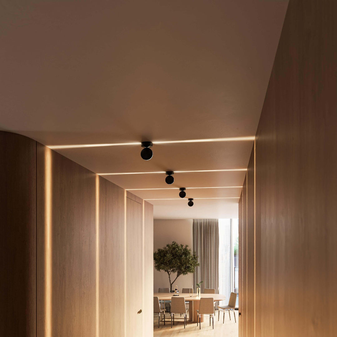 Regulowana minimalistyczna lampa sufitowa o matowym wykończeniu, reflektor do wnętrz