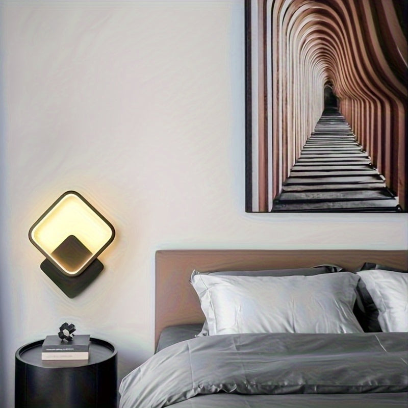 Minimalistyczna kwadratowa geometryczna metalowa lampa ścienna z funkcją ściemniania i akrylowym dyfuzorem
