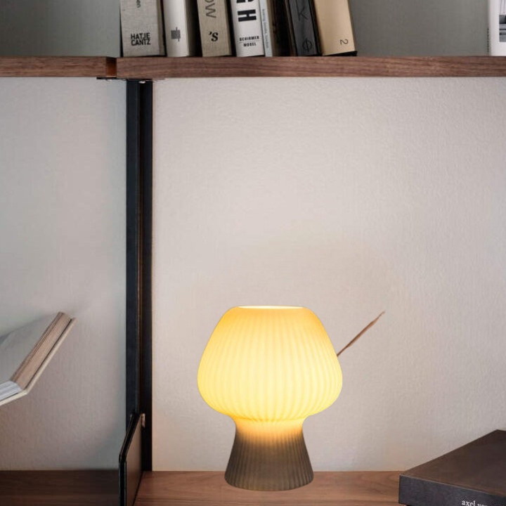 Lampa stołowa nocna w stylu vintage z ryflowanego szkła w kształcie grzybka