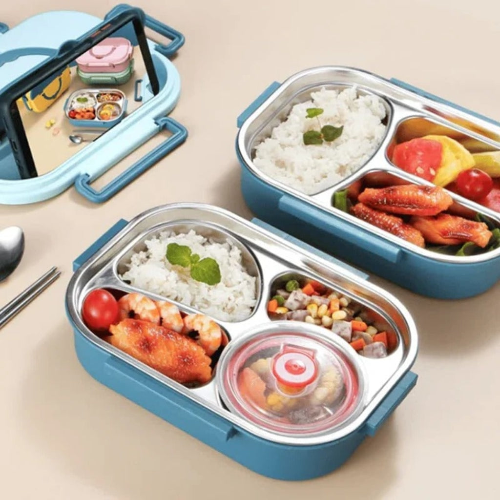 Izolowane pudełko bento na lunch z przegródkami do przechowywania żywności