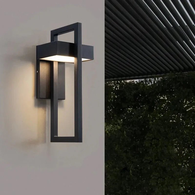 Geometryczna prostokątna skandynawska minimalistyczna aluminiowa lampa ścienna zewnętrzna
