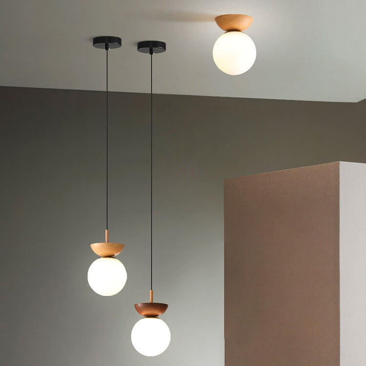 Okrągła ściemnialna sufitowa lampa w kształcie kuli, inspirowana stylem japońskim