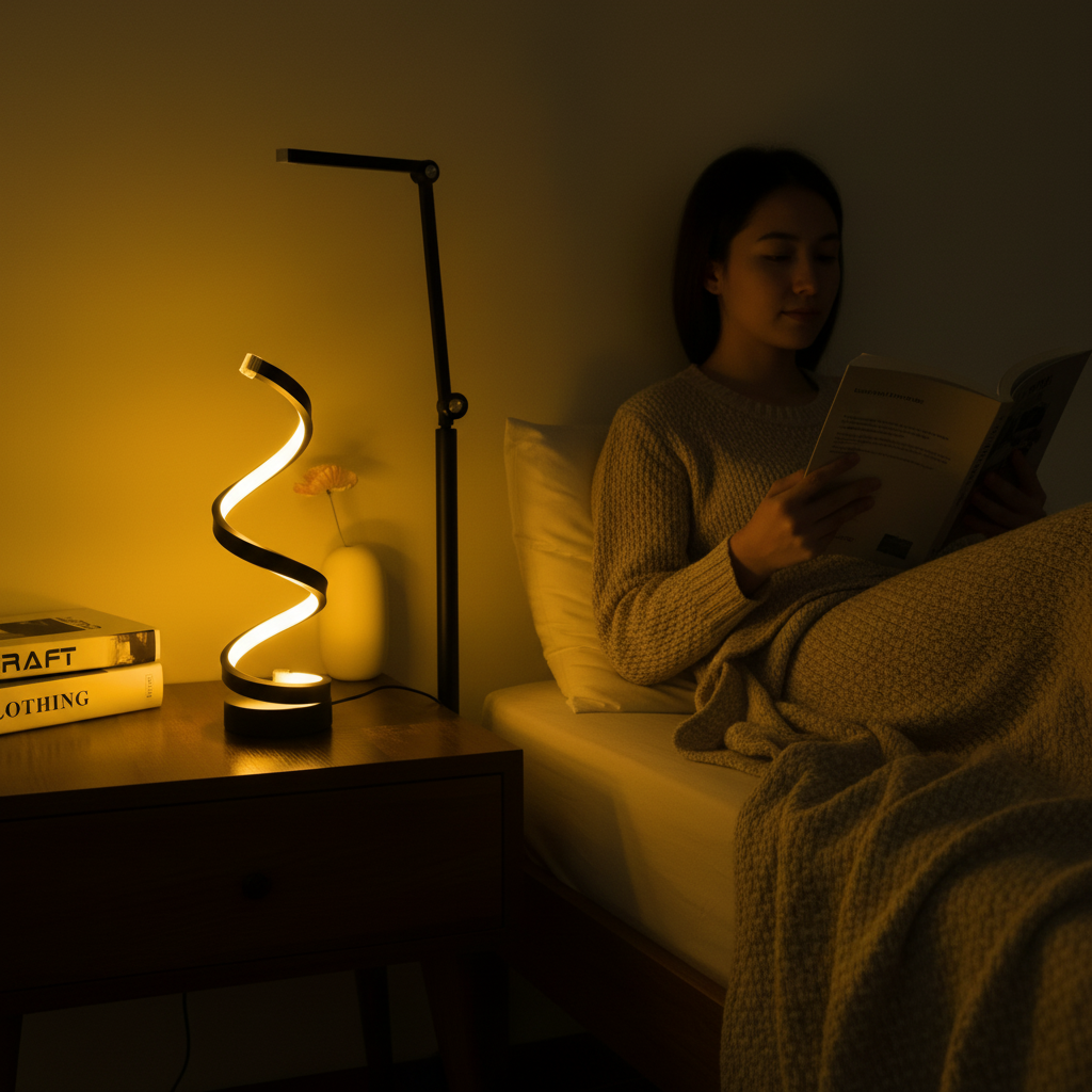 Spiralna rzeźbiona lampa na biurko z regulowanym zaciskiem