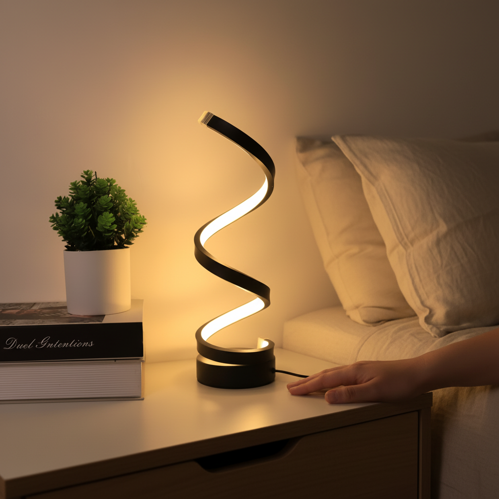 Spiralna rzeźbiona lampa na biurko z regulowanym zaciskiem