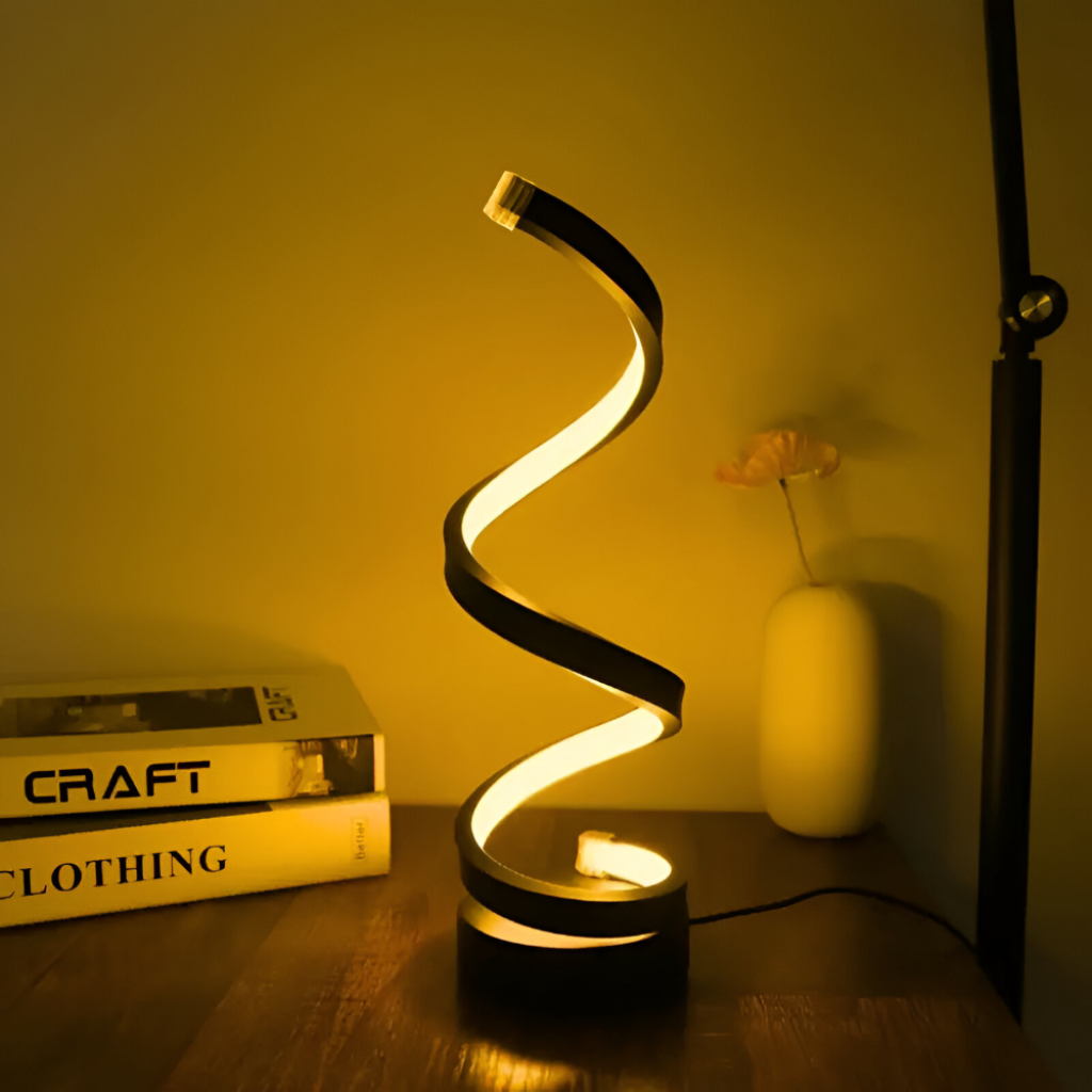Spiralna rzeźbiona lampa na biurko z regulowanym zaciskiem