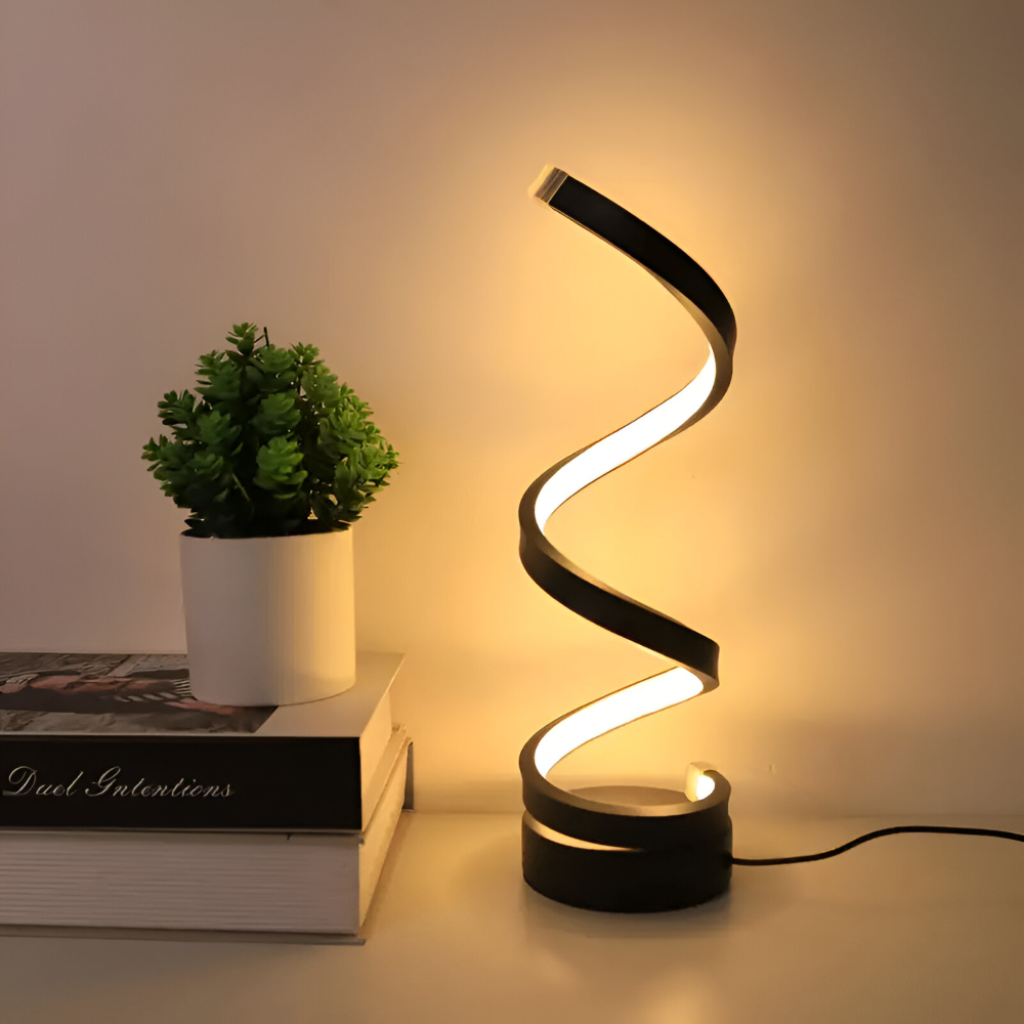 Spiralna rzeźbiona lampa na biurko z regulowanym zaciskiem