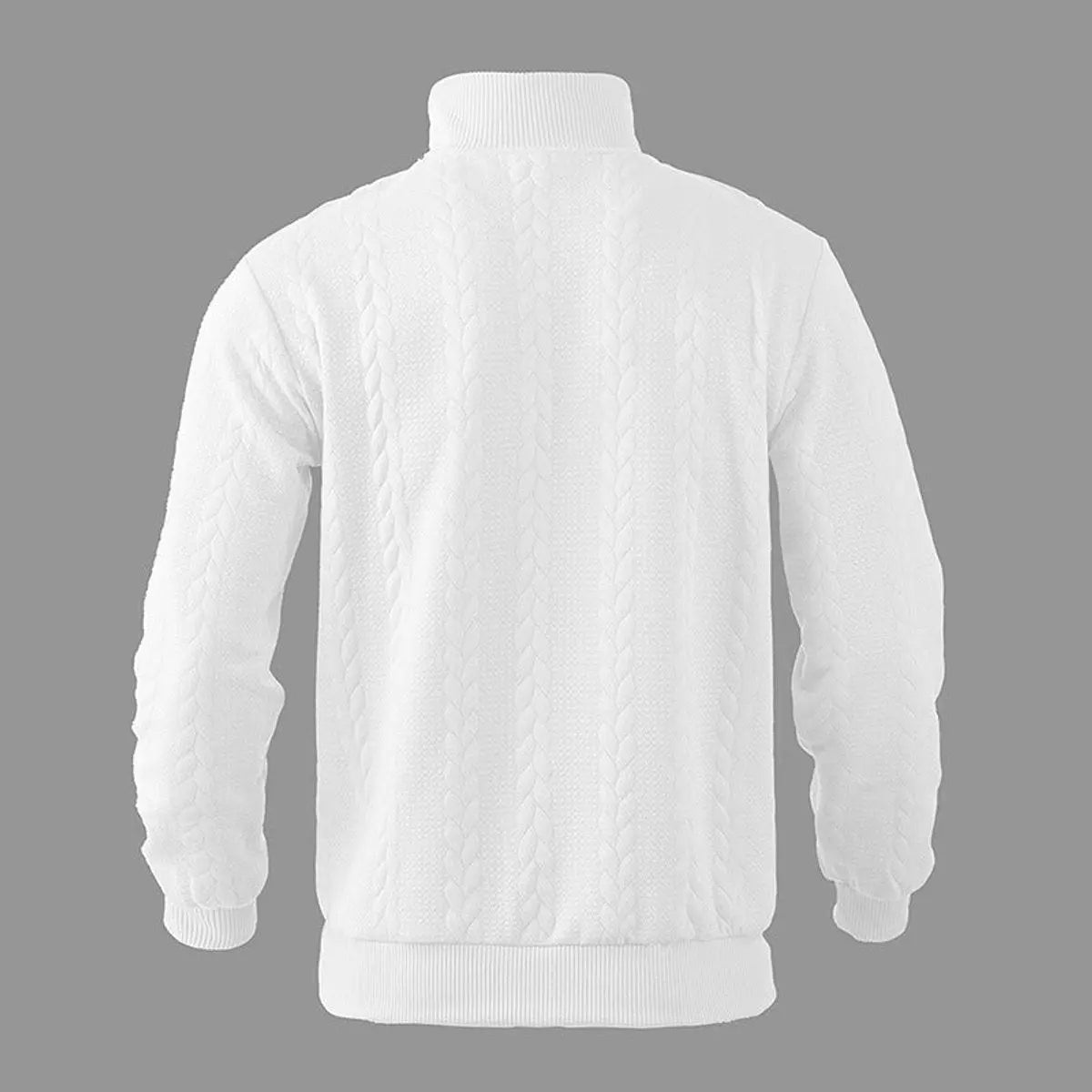 Męski dzianinowy sweter o splocie warkoczowym, zapinany do połowy na zamek