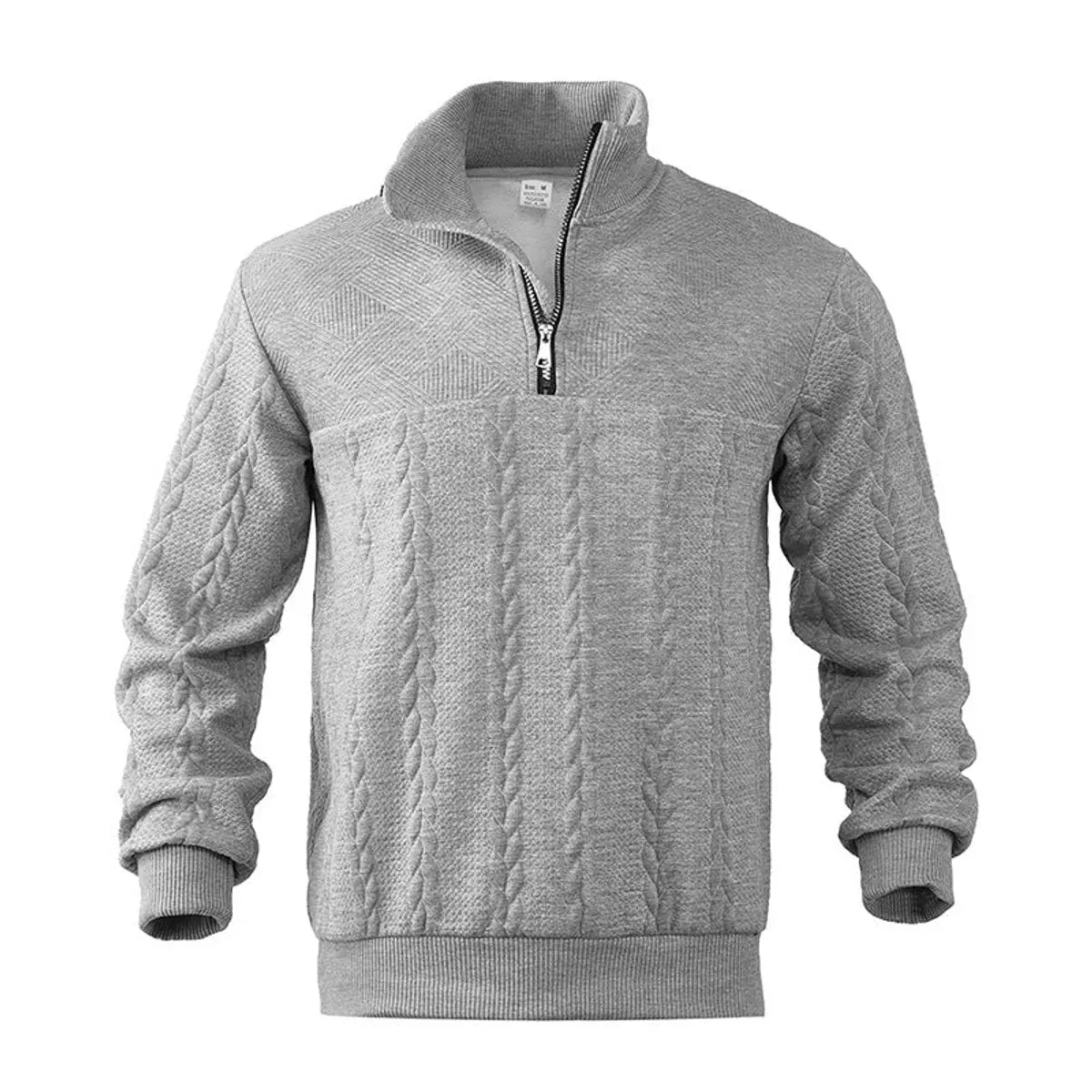 Męski dzianinowy sweter o splocie warkoczowym, zapinany do połowy na zamek