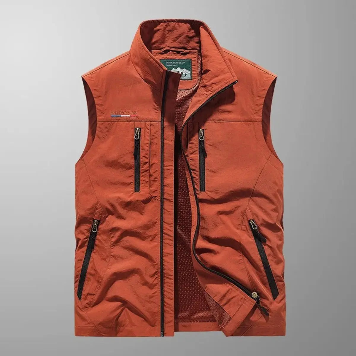 Męska lekka bezrękawnikowa kamizelka z wieloma kieszeniami, zapinana na zamek