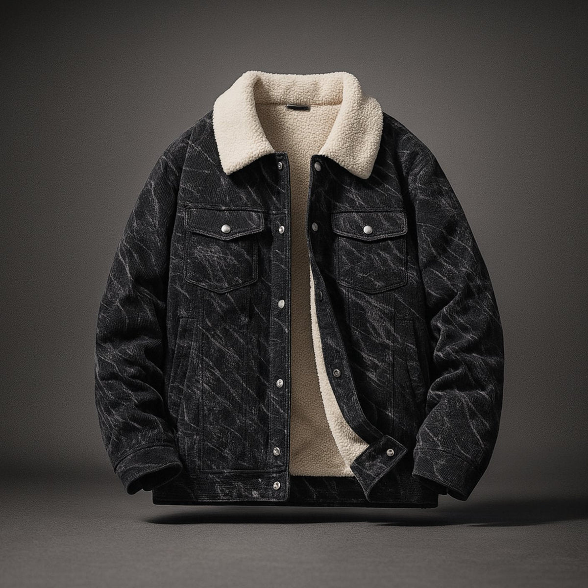 Męska kurtka typu trucker ze sztruksu, podszyta tkaniną sherpa