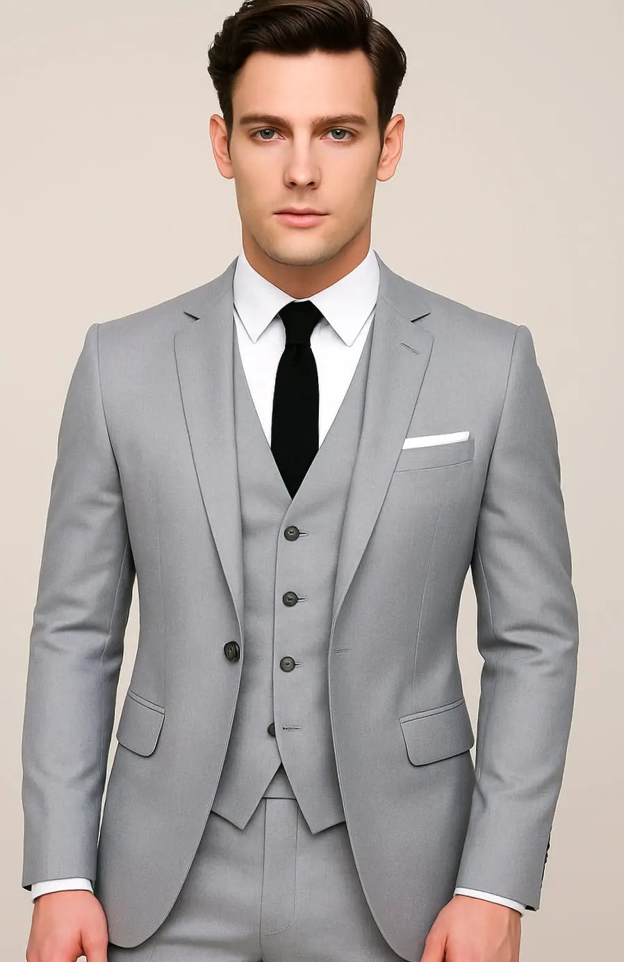 Męski dopasowany formalny garnitur trzyczęściowy, jednorzędowy