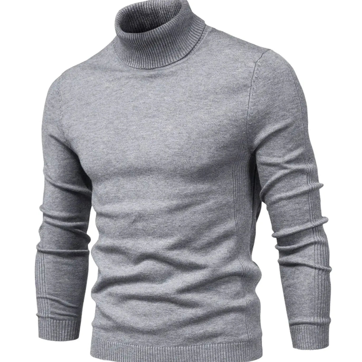 Męski dopasowany dzianinowy sweter z golfem, casualowy
