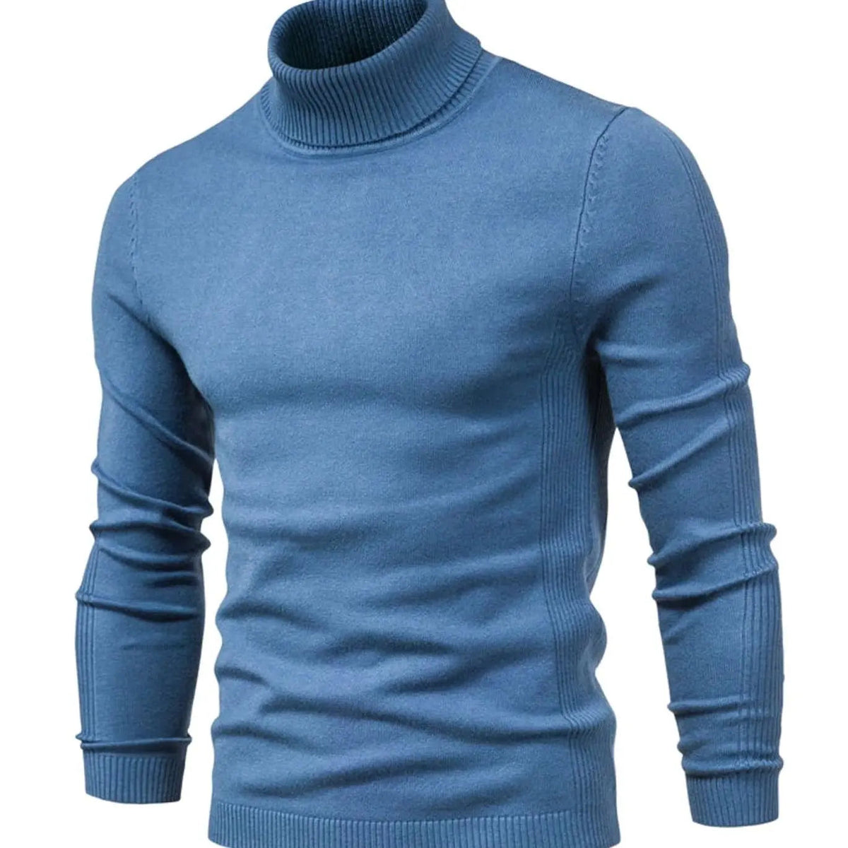 Męski dopasowany dzianinowy sweter z golfem, casualowy
