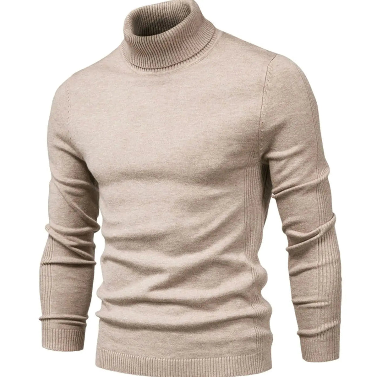 Męski dopasowany dzianinowy sweter z golfem, casualowy