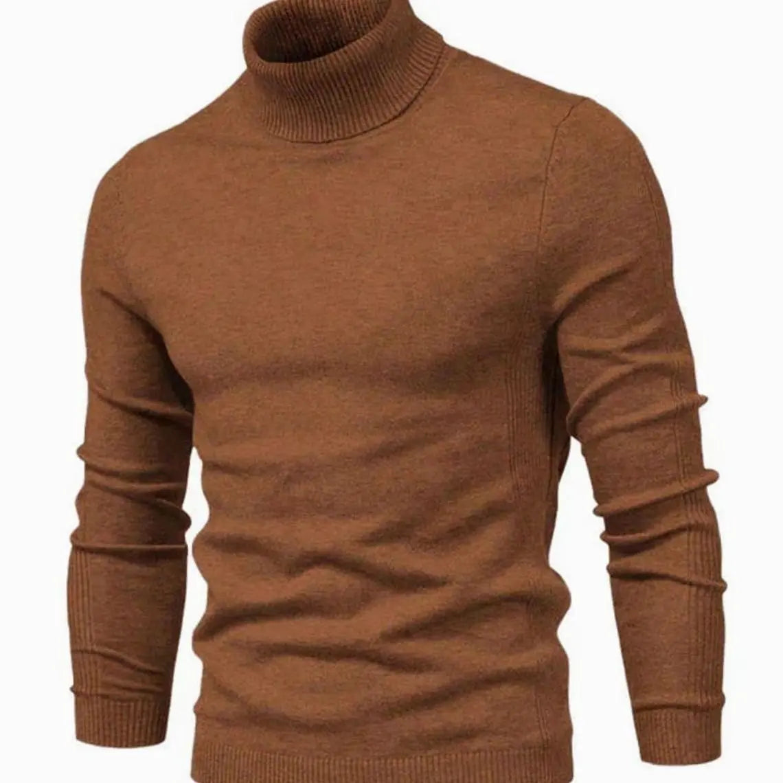 Męski dopasowany dzianinowy sweter z golfem, casualowy