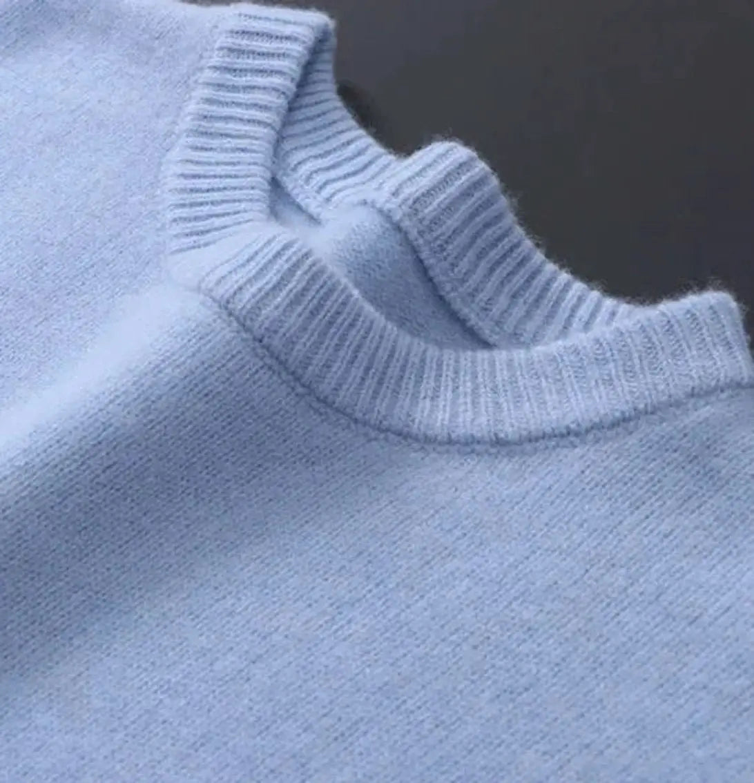 Męski miękki dzianinowy sweter z moheru, z okrągłym dekoltem