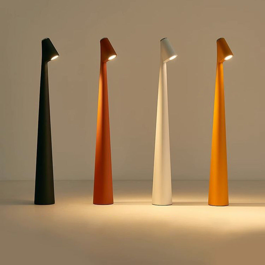 Minimalistyczna nordycka aluminiowa bezprzewodowa lampa stołowa z dotykowym sterowaniem i funkcją ściemniania