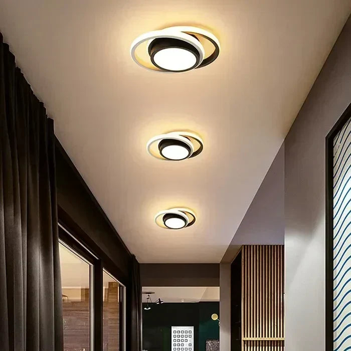 Nowoczesna sufitowa lampa z podwójnym aluminiowym pierścieniem i akrylowym kloszem