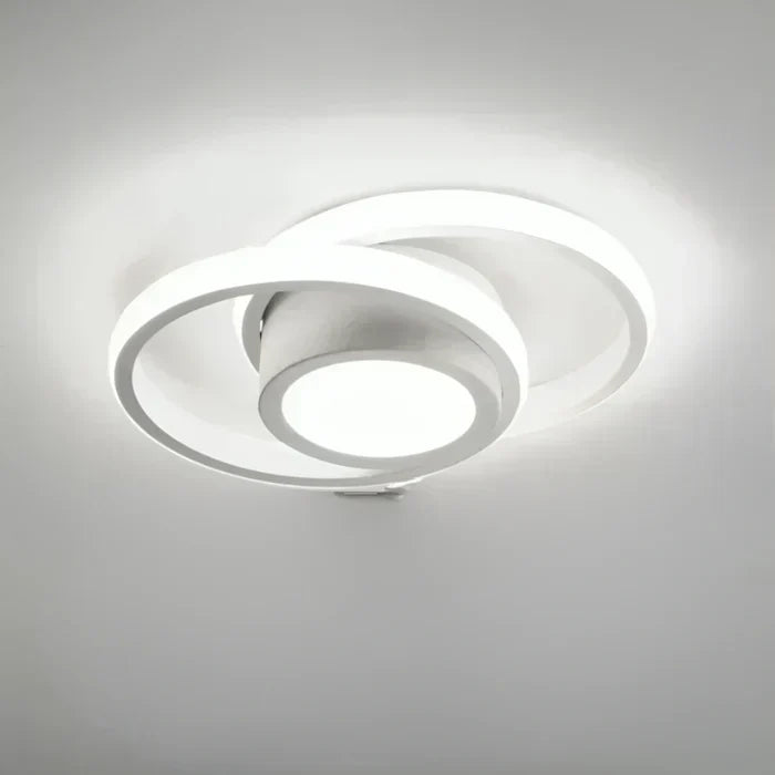 Nowoczesna sufitowa lampa z podwójnym aluminiowym pierścieniem i akrylowym kloszem