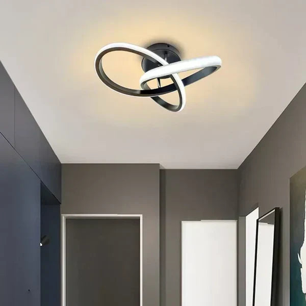Nowoczesna sufitowa lampa z podwójnym aluminiowym pierścieniem i akrylowym kloszem
