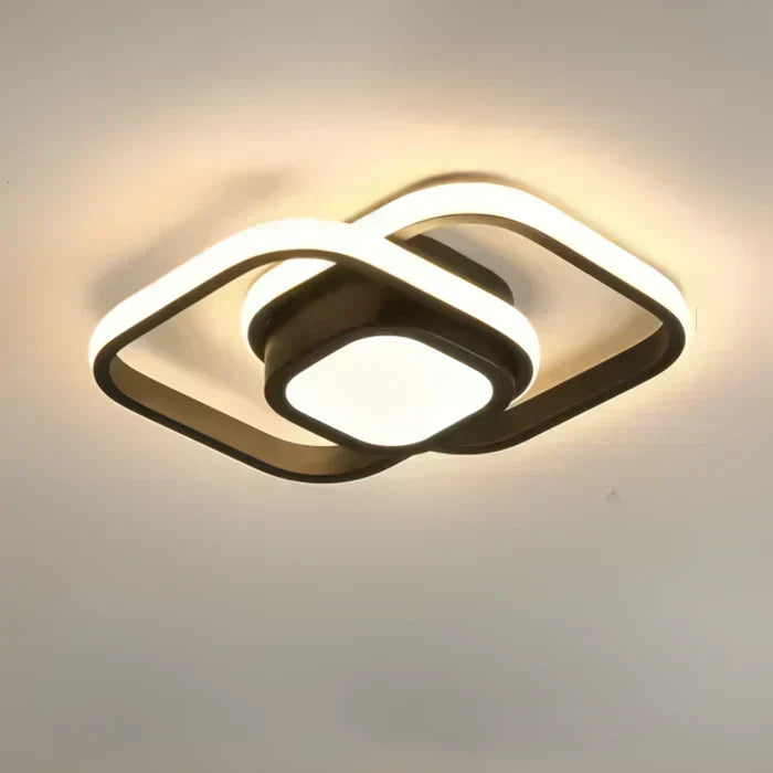 Nowoczesna sufitowa lampa z podwójnym aluminiowym pierścieniem i akrylowym kloszem