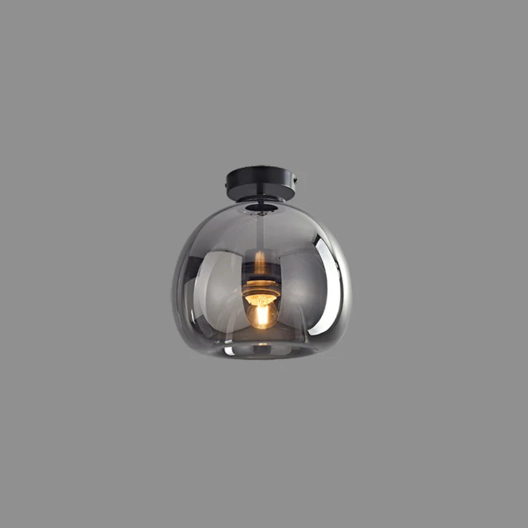 Okrągła sufitowa lampa z metalowym kloszem i szklanym kloszem
