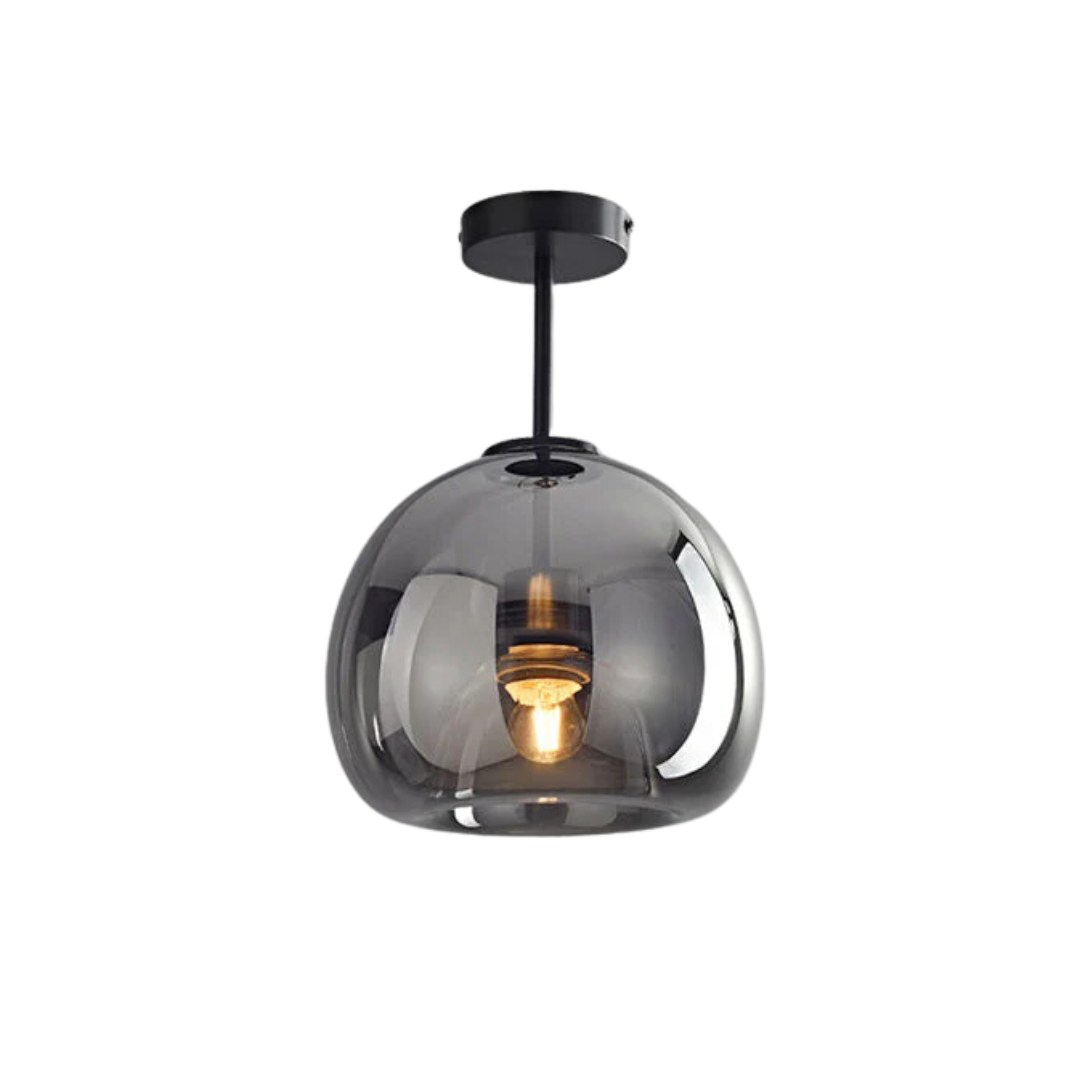 Okrągła sufitowa lampa z metalowym kloszem i szklanym kloszem