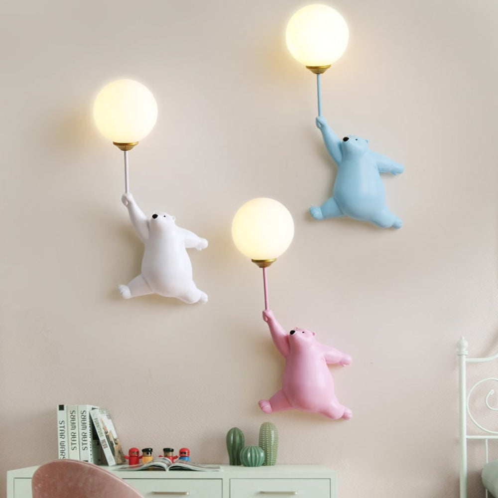 Nowoczesna urocza dziecięca lampa ścienna w kształcie misia z balonem