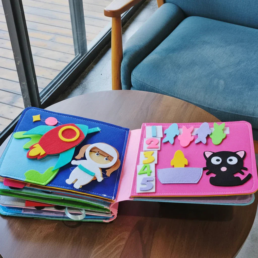 Miękka filcowa interaktywna książeczka Montessori do zabawy bez ekranu