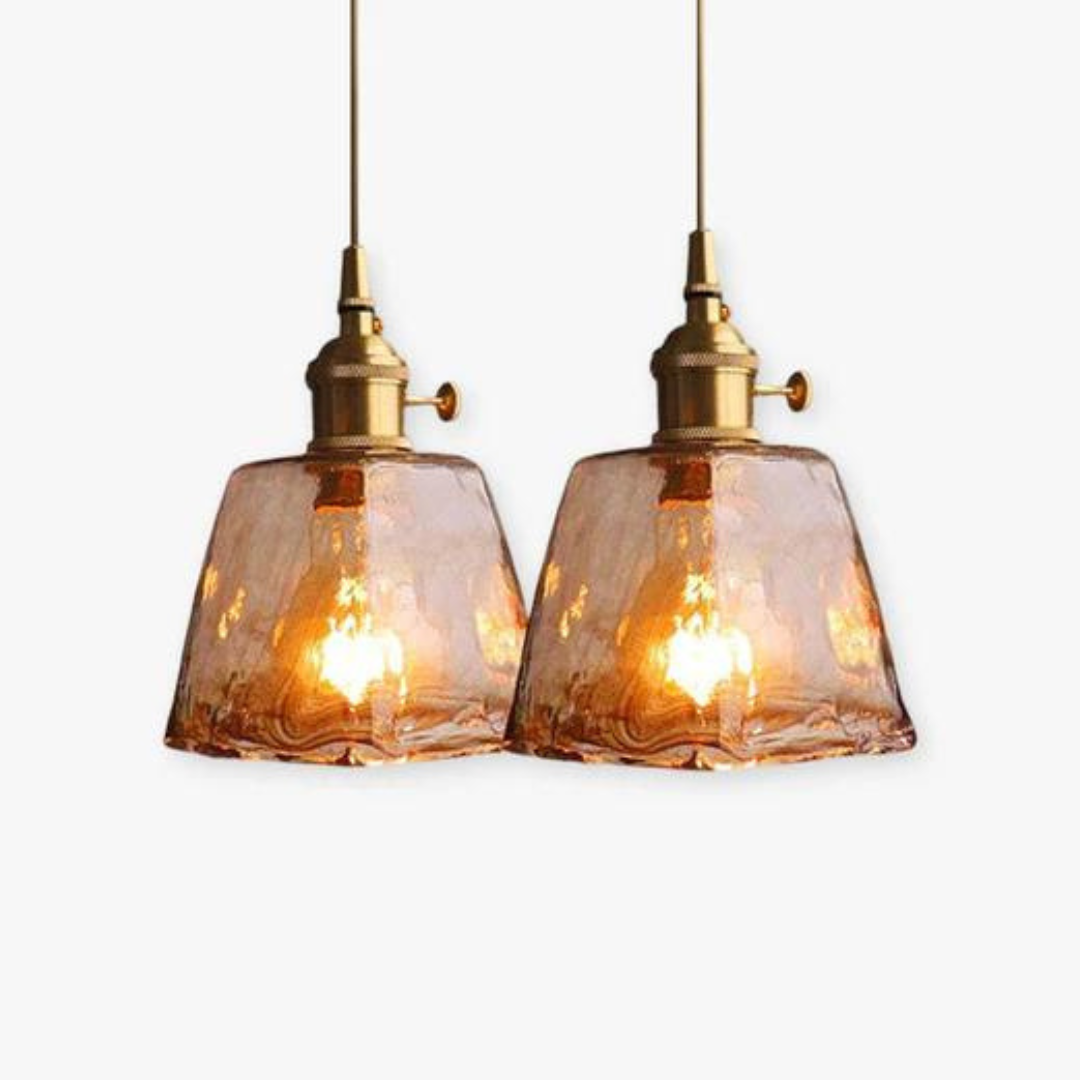 Metalowo-szklana lampa wisząca retro z regulacją wysokości