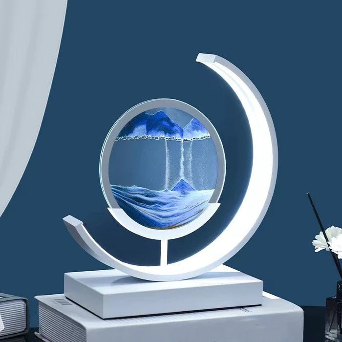 Lampa stołowa z obracaną rzeźbą z piaskiem i nastrojowym oświetleniem