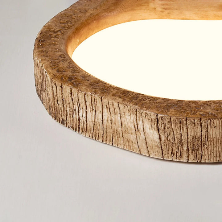 Rustykalna sufitowa lampa z żywicy o wyglądzie usłojonego drewna