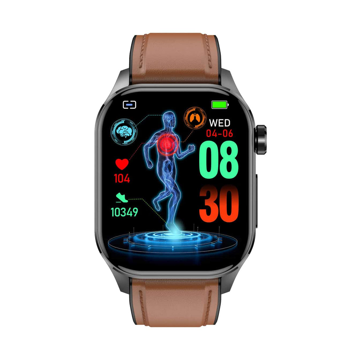 Kompaktowy smartwatch z ekranem dotykowym do monitorowania zdrowia, z funkcjami EKG i pomiaru ciśnienia krwi