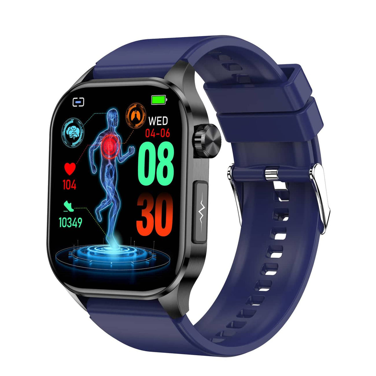 Kompaktowy smartwatch z ekranem dotykowym do monitorowania zdrowia, z funkcjami EKG i pomiaru ciśnienia krwi